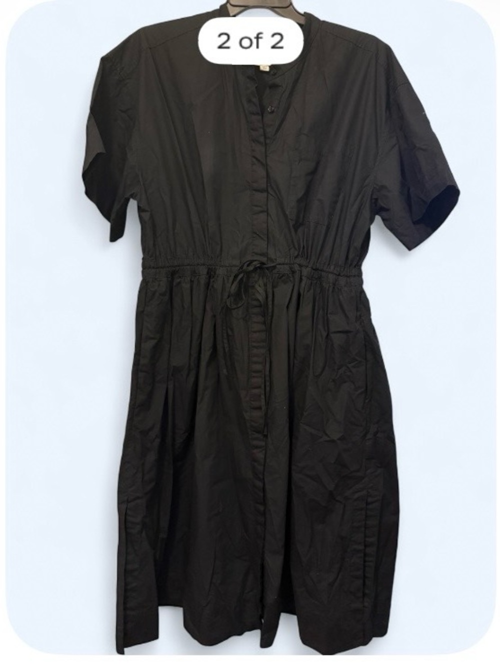 Classic Black Button-Front Midi Dress with Drawstring Waist